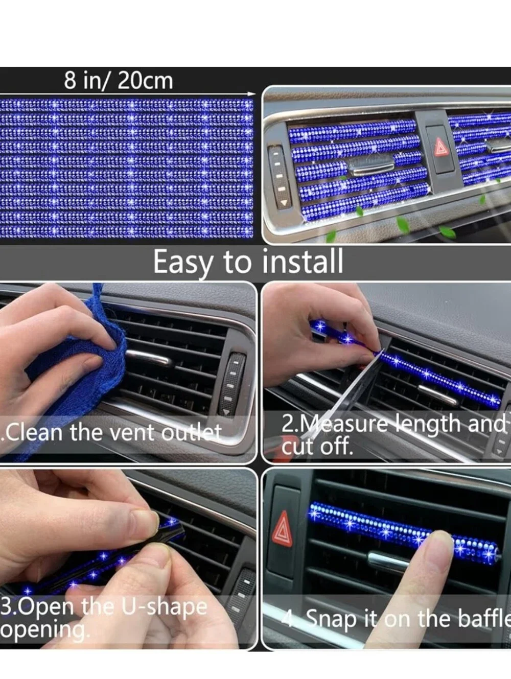 Blue Rhinestone Car Phone Accessory Set - Sparkle Steering Wheel Cover & Holders